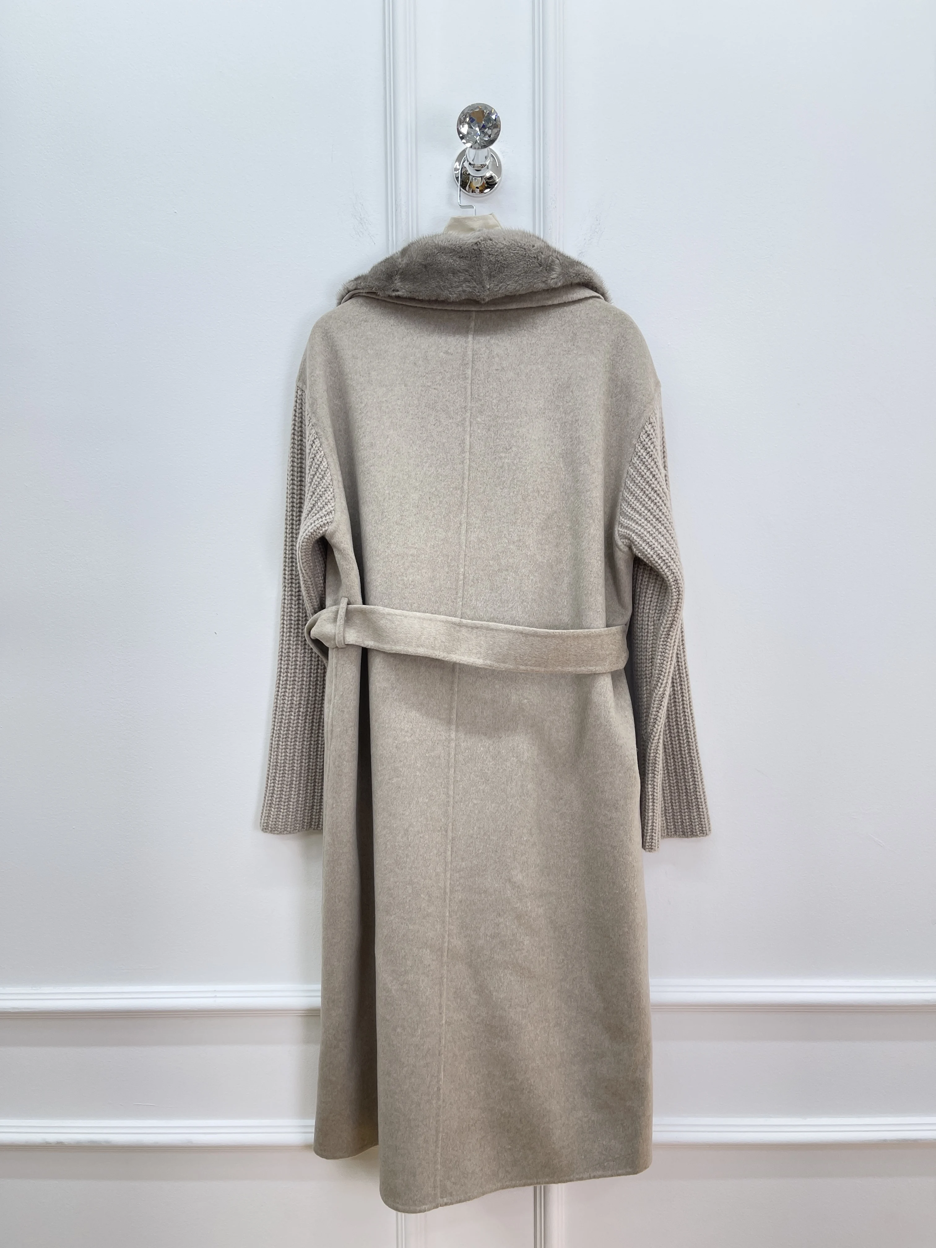 Manteau en cachemire mi-long pour femme, col en vison, cravate à la taille, manteau en laine amincissant, nouvelle collection automne et hiver 2025