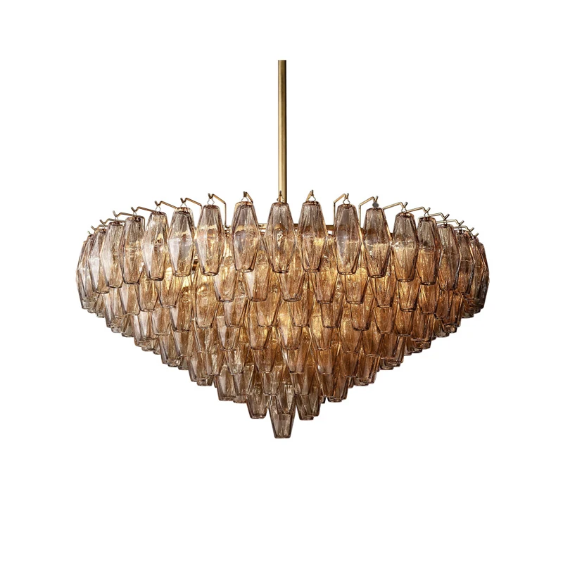 Modern luxury art deco style creative glass shade brass color black led chandelier hanging ceiling