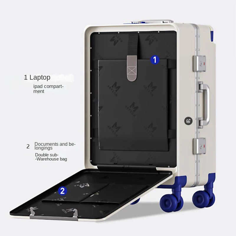 Front-opening Luggage Wide Handle 20-26 Inch Large Capacity Aluminum Frame Password Suitcase Lightweight Carry-on Travel Case