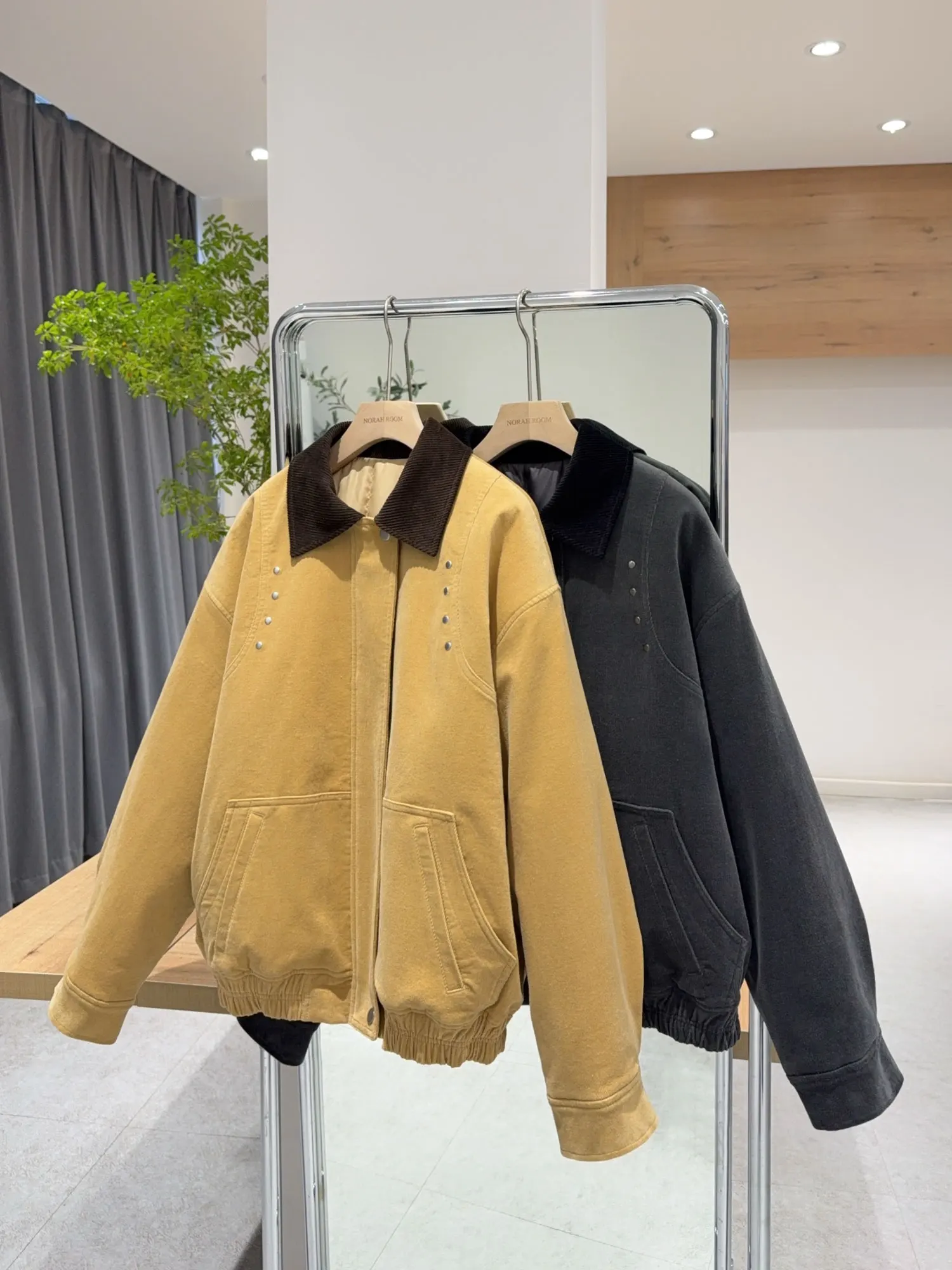 

Nolara Cotton Jaet Casual Sle Rivet Detailing Women's ort Coat Loose Fit Regular Sve Long Zipper Closure