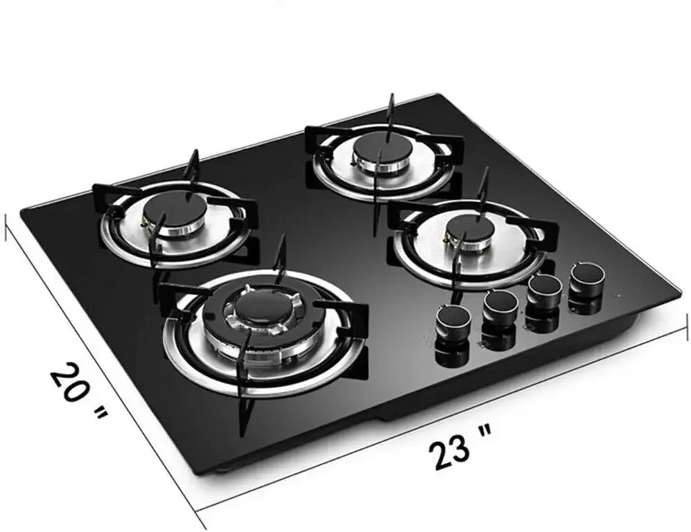 Gas Stove Cooktop Hob Panel Built In Gas Stove Tempered Glass Surface Stove Cooker LPG/NG Countertop Electronic Ignition Cast Ir