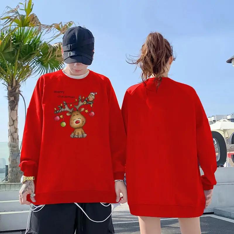 Women Clothing Fashion Sweet Christmas Reindeer Hoodies Autumn Winter Casual Loose O-neck Long Sleeve Pullover Chic Lovers Top