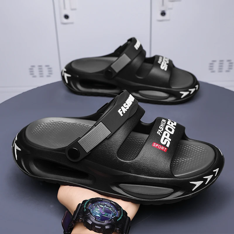Men's Summer Outdoor Casual Anti-Slip Driving Two-Purpose Sports Beach Sandals Comfortable Wearing EVA Material Flat Heel