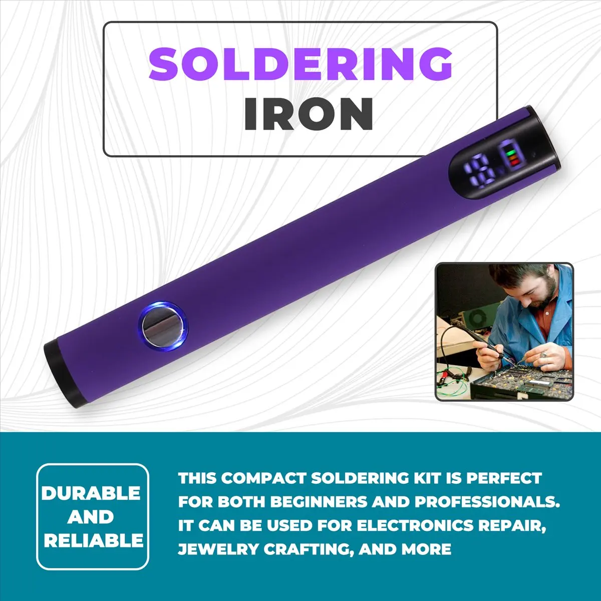 [N82R] 510 Thread Battery Cart Pen Headless Electric Soldering Iron with Adjustable Temperature Mini Soldering Iron Kit Violet