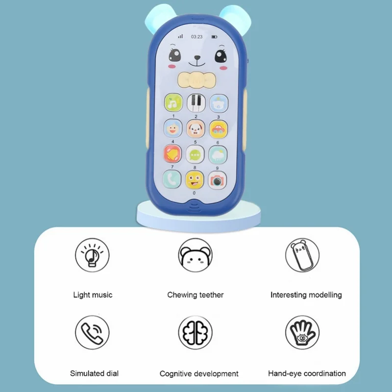 Babytelefoon Speelgoed Simulatie Telefoon Muziek Geluid Lichteffect Kinderen Mobiele telefoon Speelgoed Blauw