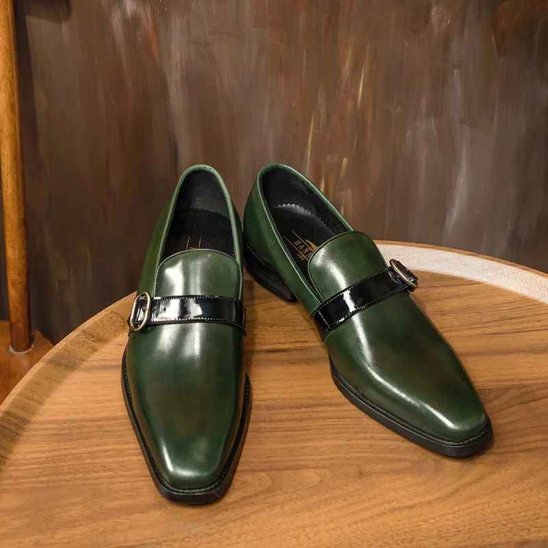 Men's shoes spring and summer new business casual leather  men's cowhide small square toe loafers men's genuine breathable