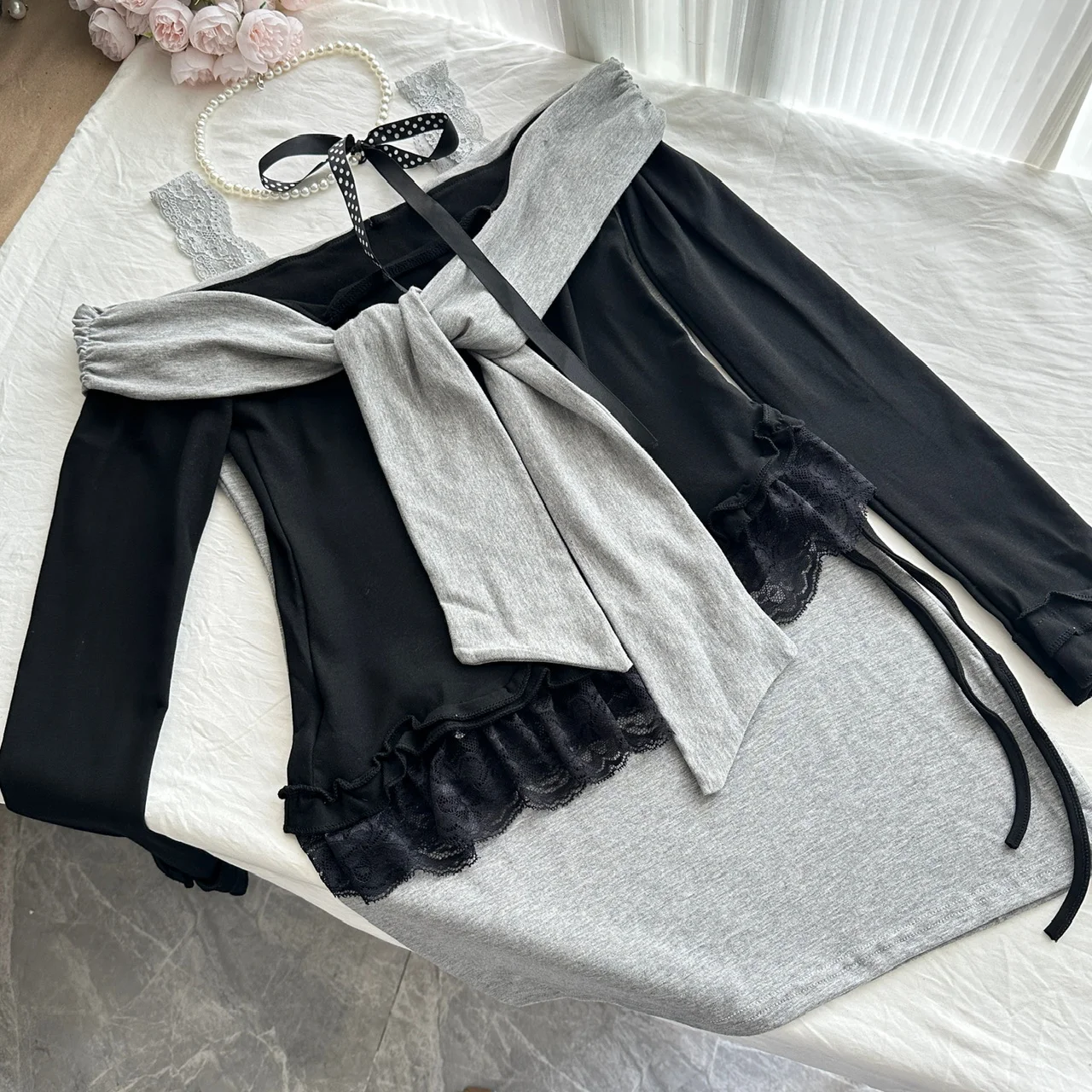 Autunno Coreano Retro High Street Casual Y2K Set da 2 pezzi Camicetta a maniche lunghe da donna + Abito con cinturino per spaghetti senza schienale Set sexy chic
