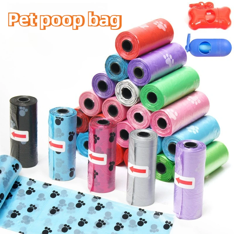 75Pcs 5Roll Pet Poop Bags Disposable Dog Waste Bags, Bulk Poop Bags with Leash Clip and Bone Bag Dispenser Bags with Paw Prints