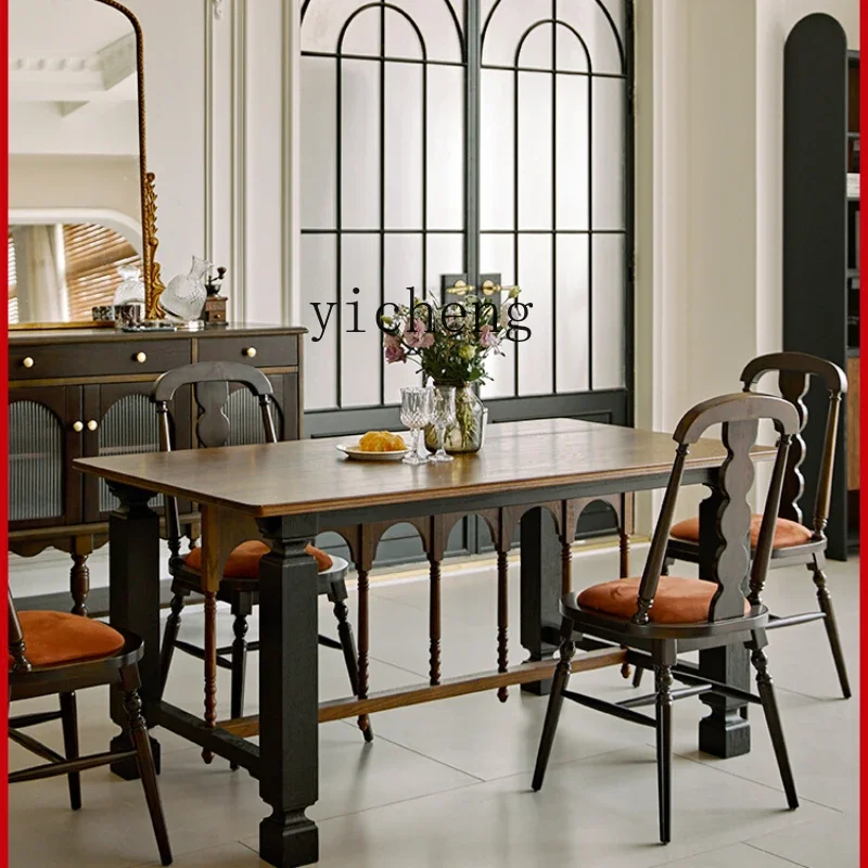 

ZC Solid Wood Dining Tables and Chairs Set Red Oak Vintage Dining Table Restaurant Large Board Table