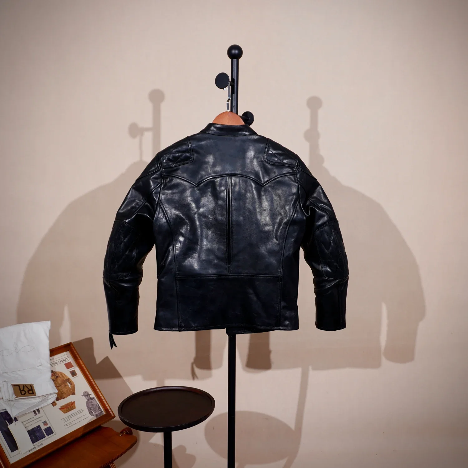 Tailor Brando Heavyweight 1.5MM Full Grain Batik Horsehide Classic Venom Men's Standing Collar Genuine Leather Biker Jacket