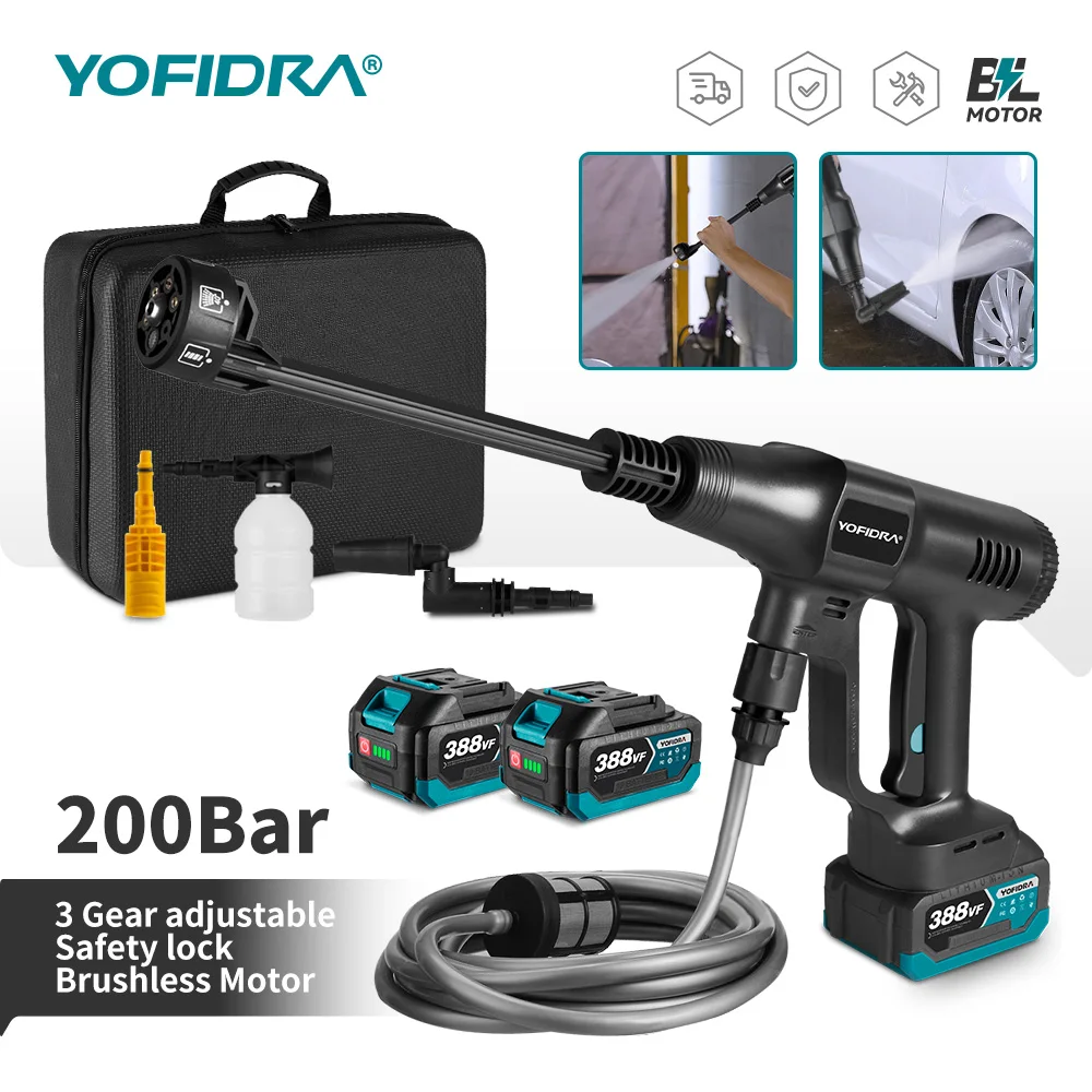 YOFIDRA 6 IN1 High Pressure Car Water Spray Gun 200Bar Cordless Garden Washing Machine Cleaner Power Tool For Makita 18V Battery