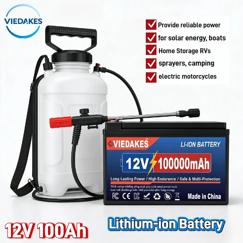 12V LiFePO4 Battery 100000mAh Rechargeable lithium ion, for Marine Boat Camping RV Solar Sprayer Electric Wheelchair