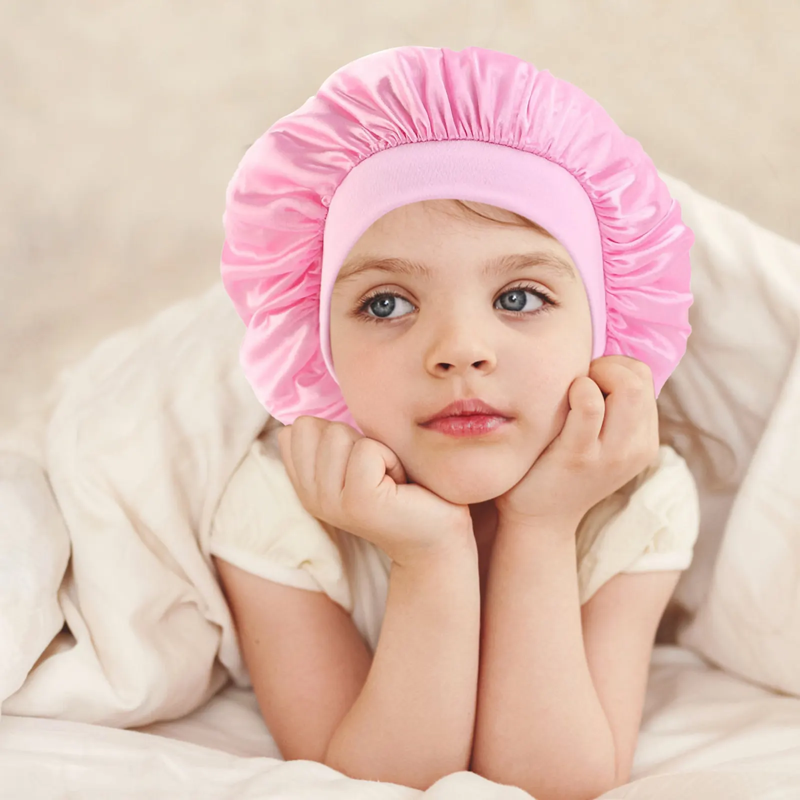 

2Pcs Kids Elastic Sleeping Hat Premium Lightweight Breathable Hair Protector for Sleep Shower Washing Home Use Baby Sleeping Hat