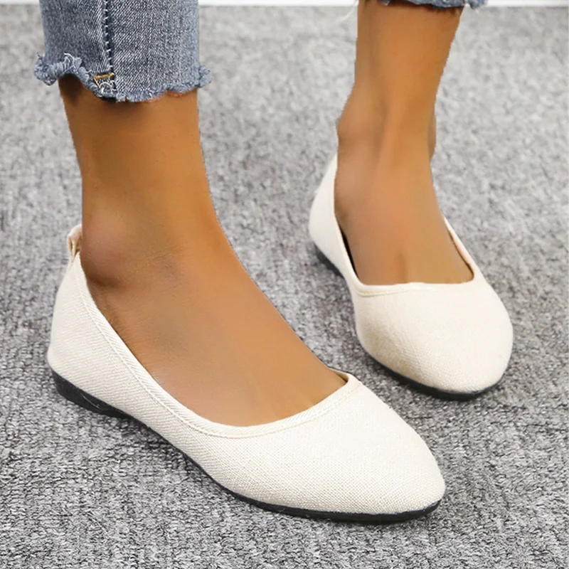 Flat Women Shoes Breathable Cotton Linen Casual Shoes Shallow Loafers Slip-on Pumps Soft Sole Flats Comfortable Lady Work Shoes