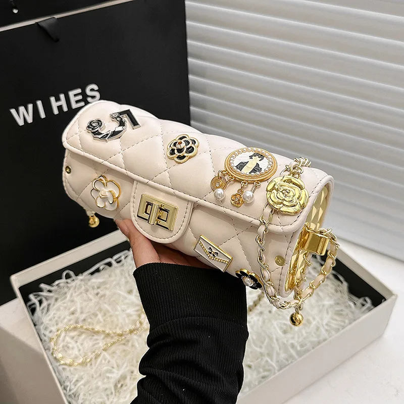 Nuevos bolsos de mujer elegantes y geniales en 2023, bolsos cilíndricos cruzados de diseño de alta gama, bolsos de hombro con cadena de alta gama