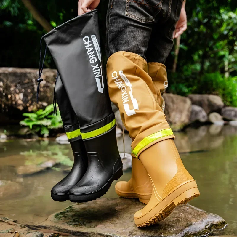 Männer Regen Stiefel Mode Knie Länge Regen Stiefel Im Freien Wasserdichte Angeln Gummi Galoschen Lange-Rohr Regen Boot Botas Lluvia hombre