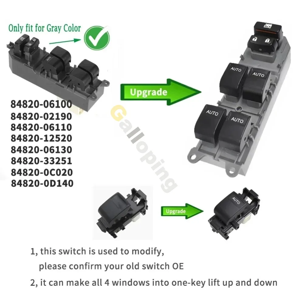 Upgrade Modify Power Window Switch Glass Lifter Controler with All Auto Button Backlight for Toyota RAV4 Corolla Yaris 2005-2015