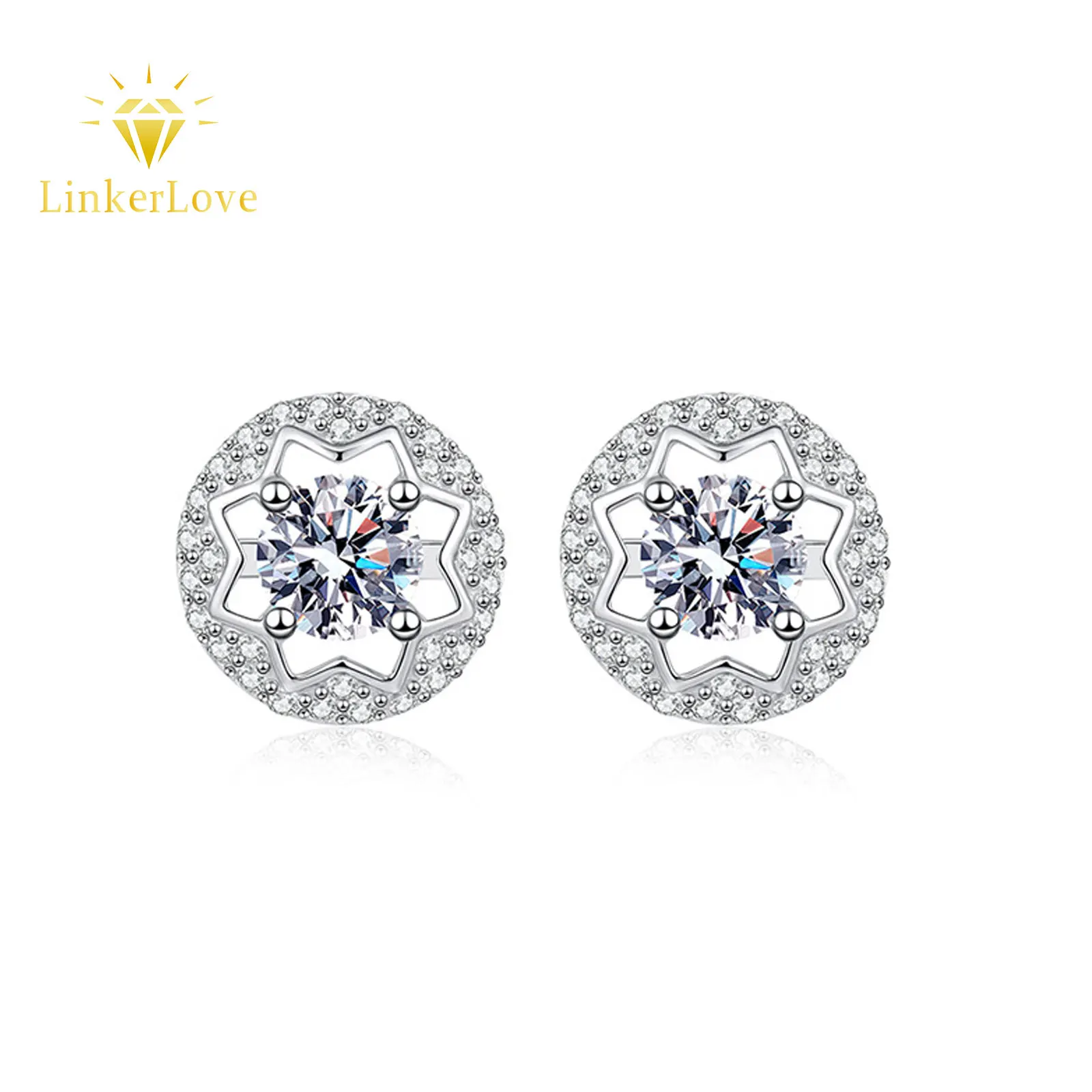 

Серьги-гвоздики LinkerLove из серебра S925 с муассанитом 0.5 карата для женщин, дизайн «Звезда с ореолом», покрытие из белого золота, гипоаллергенные, изысканные ювелирные изделия