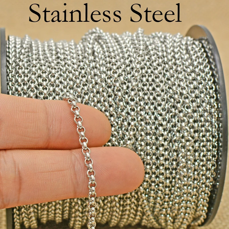 

30 Feet - Stainless Steel Chain by the Yard, BulkRolo Chain by the Foot, Stainless Steel Chain by Length for Jewelry Making