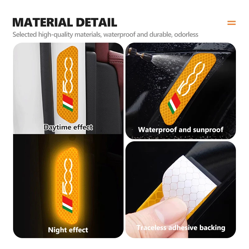 Car Door Sticker Safety Warning Reflector Tape Decal Auto Accessories For Fiat Abarth 500 Tipo FR Punto Tipo Panda Bravo Tipo