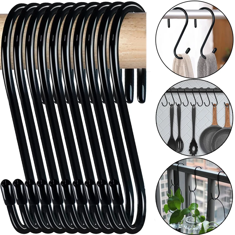 Gancho negro en forma de S, ganchos colgantes multifunción de Metal para el hogar, cocina, baño, ropa, colgador de toallas, herramientas