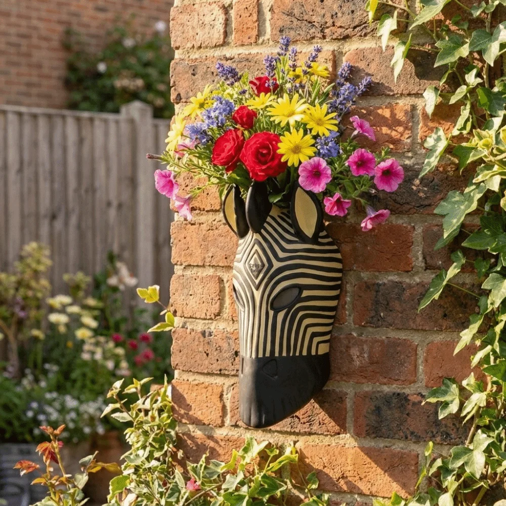 Cute 3D Animal Wall Mounted Flowerpot Abstract Design Unique Leopard Style Hanging Planter Elephant Head Wall Art Decor Entryway