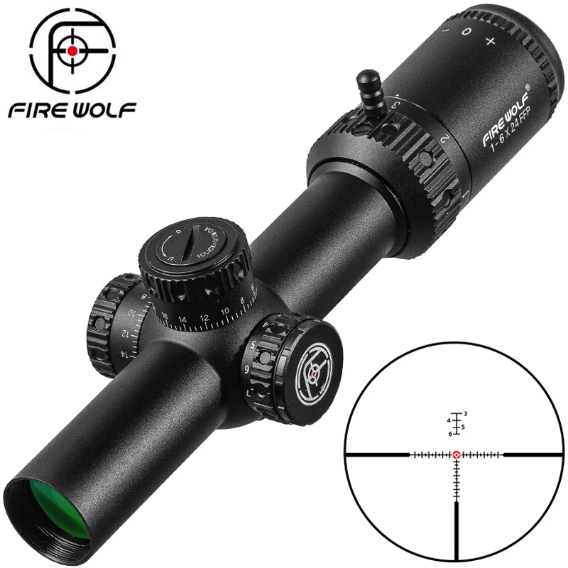 

FIRE WOLF FFP 1-6X24 IR Compact Hunting Scope Tactical Rifle Scopes Glass Etched Reticle Wide Field of View Optical Sights