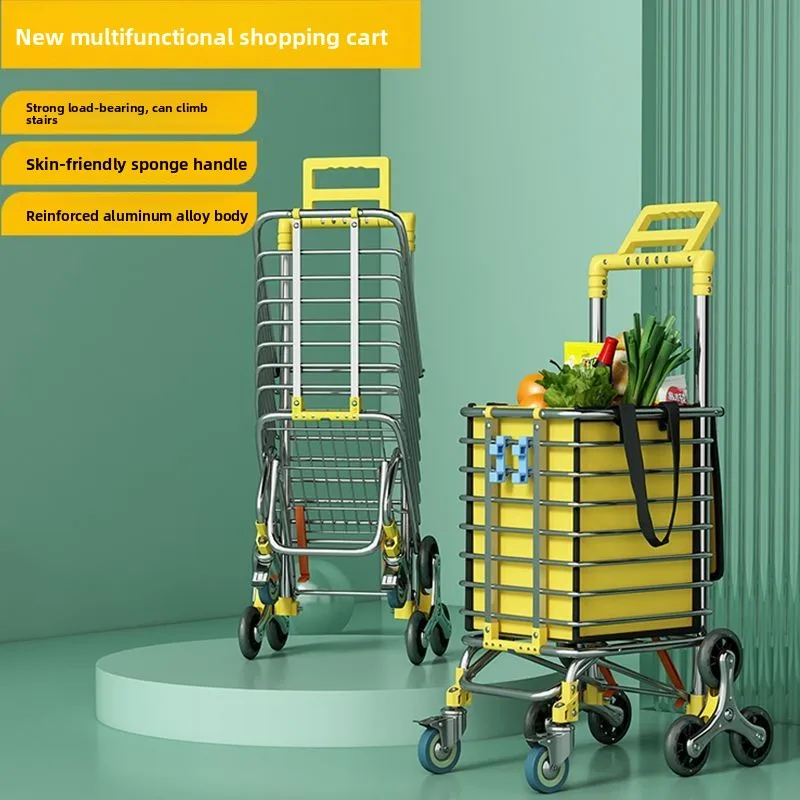 portable-shopping-cart-hand-pulled-vegetable-buying-barrow-stainless-steel-material-foldable-design-with-eva-wheels-for-home-use