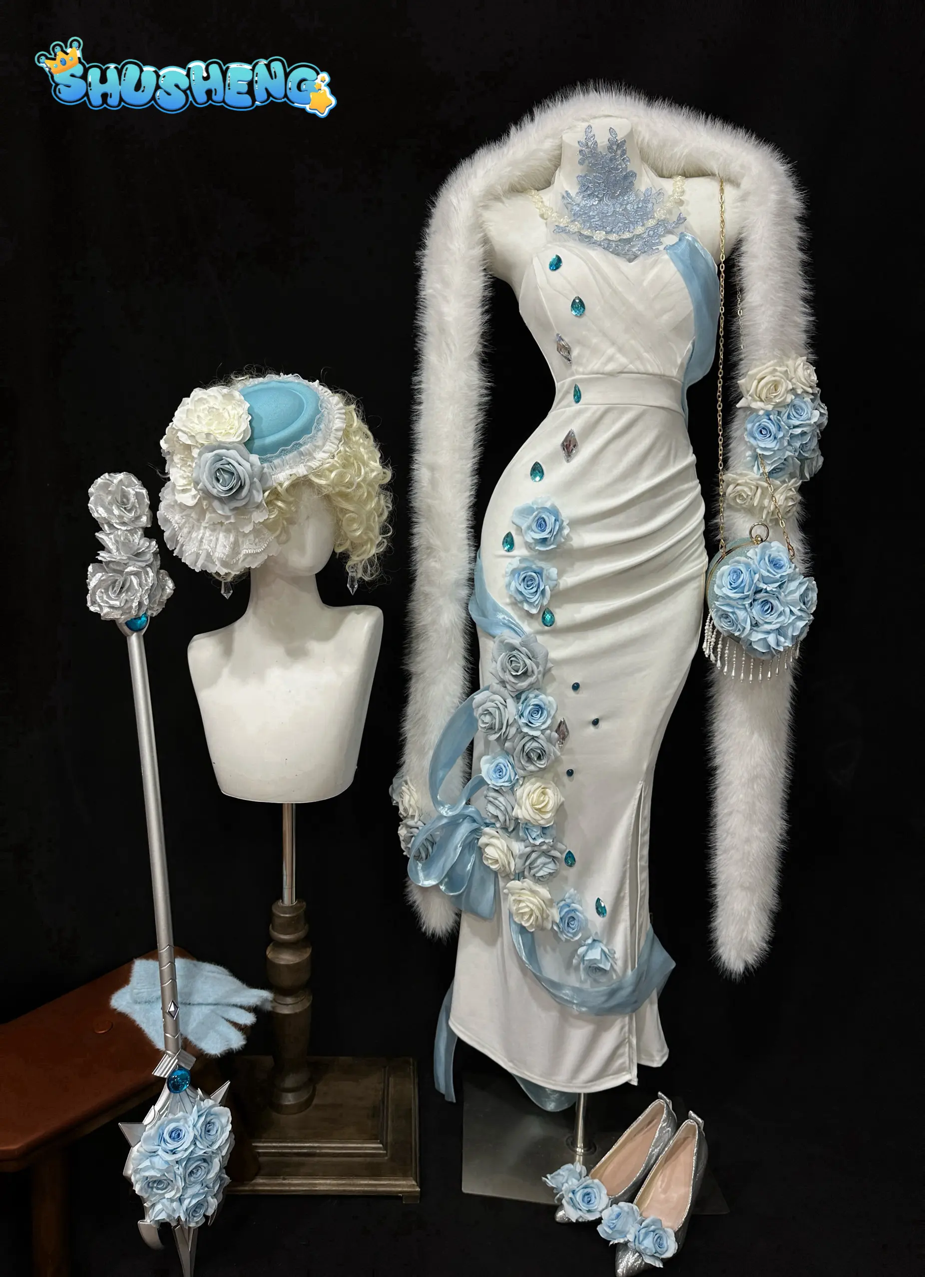 

Identity Ⅴ Evelyn Mora Water bird Cosplay Costume Women's Elegant Chinese Style Cheongsam Cloak Hat Halloween Dance New Uniform