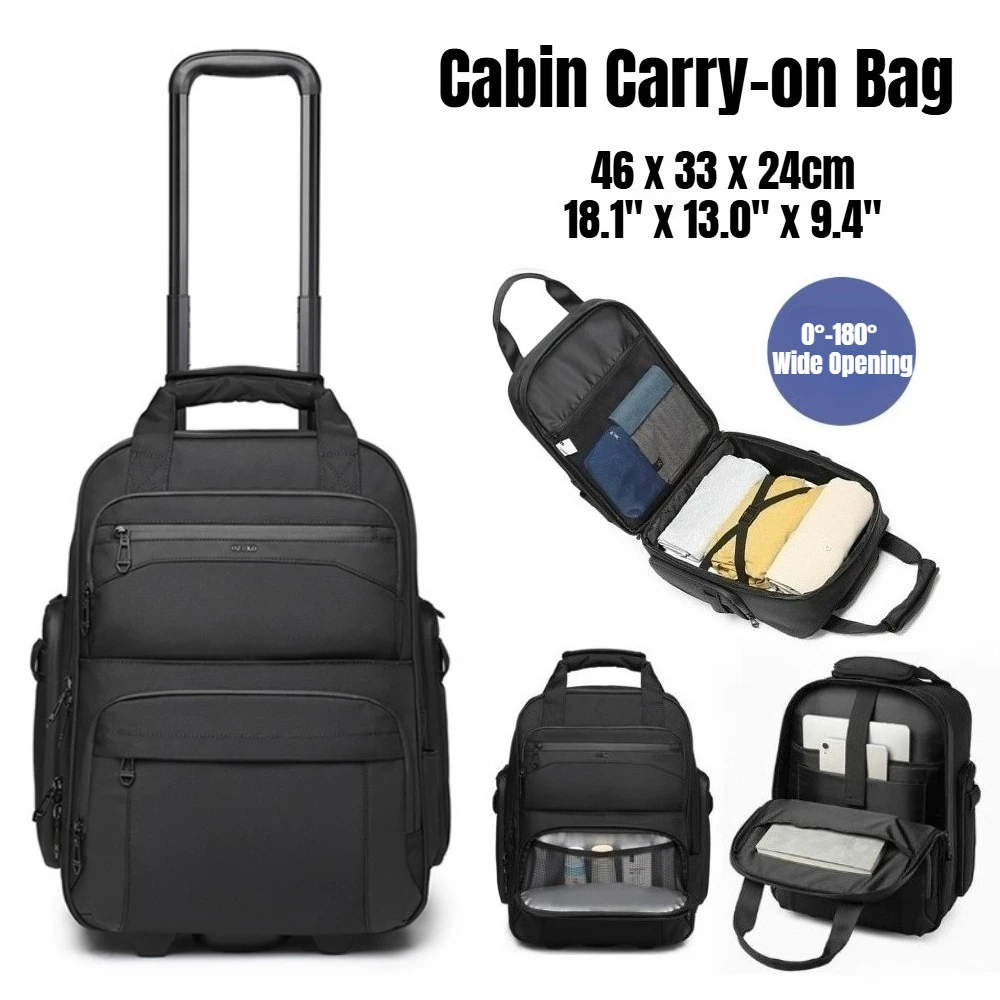 Rolling Travel Duffel Bag with Wheels, Cabin Approved Carry-On Trolley, Large Capacity Waterproof Business Hand Luggage for Men