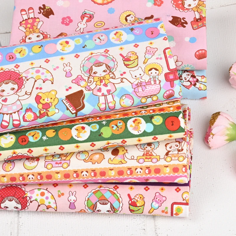 Japan Imported Plain Cotton Vintage Little Girl Doll Nostalgic Print Fabric for Handmade Package Baby Clothes Clothing Fabric