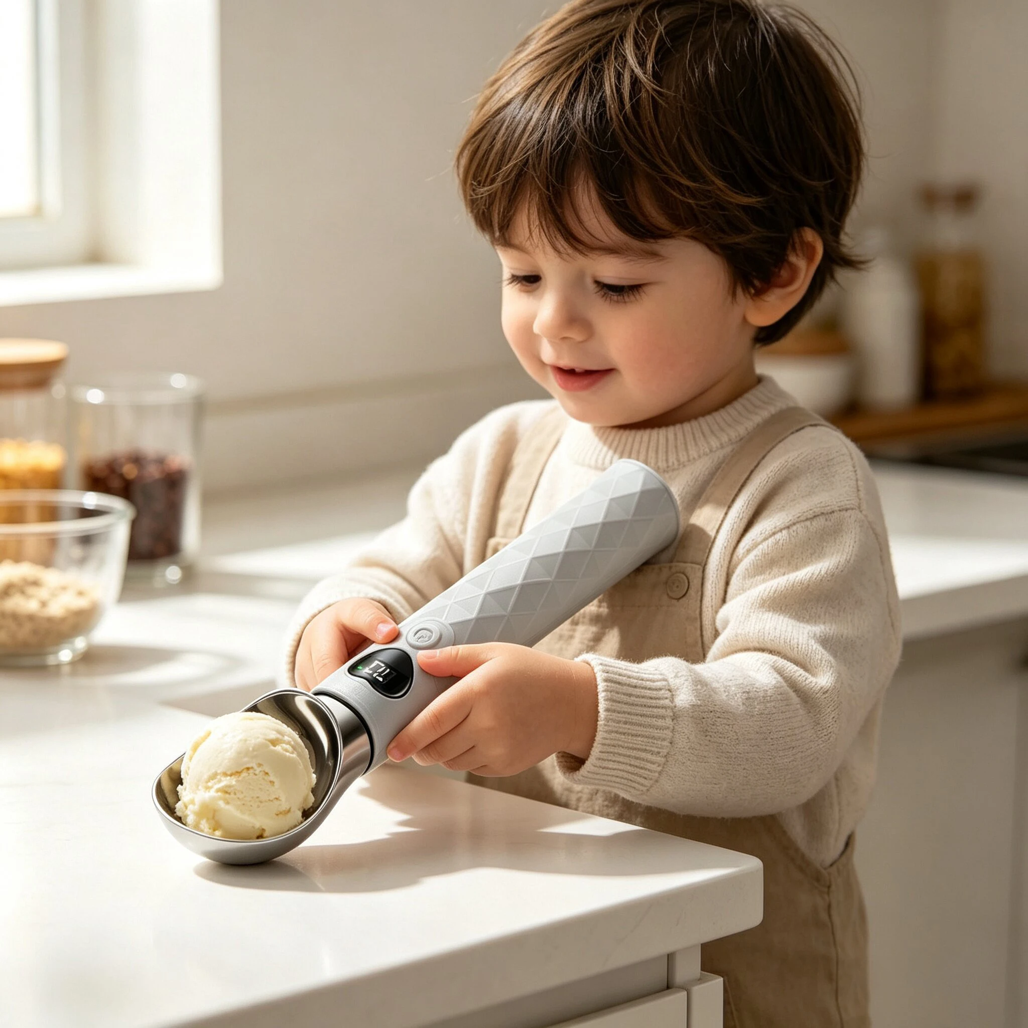 Rechargeable Heating Fahrenheit Ice-cream Scoop with Digital Temperature Control in 3 Levels Suitable for Frozen Desserts