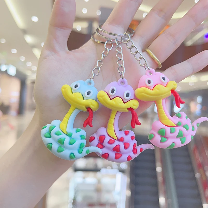 Cute Snake Pendant Keychain Cartoon Chinese Zodiac Snake Year Key Ring Fashion Backpack Decoration Accessories New Year Gifts