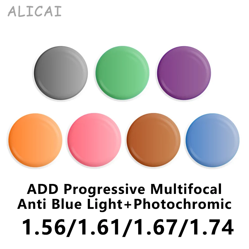 

ALICAI Anti-blue Light Photochromic Progressive Multifocal Lens 1.56 /1.61 /1.67 1.74 Optical Prescription Lenses Man Woman