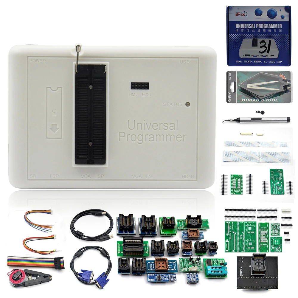 100% Original RT809H EMMC-NAND FLASH USB Programmer + 36 Items BGA48 TSOP56 SOP44-DIP44 Adapters With EDID Cble + Sucking Pen