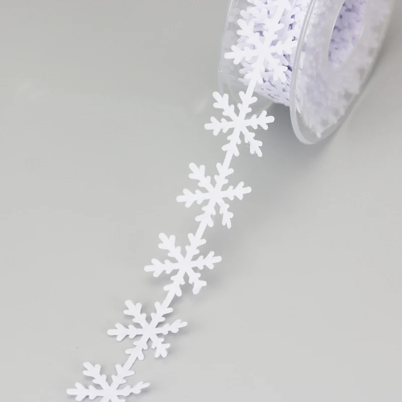 White Snowflake Ribbon, Christmas Decoration, Manual DIY Snowflake String Lace, Ultrasonic Embossed Ribbon, 5 m/Roll, 25mm