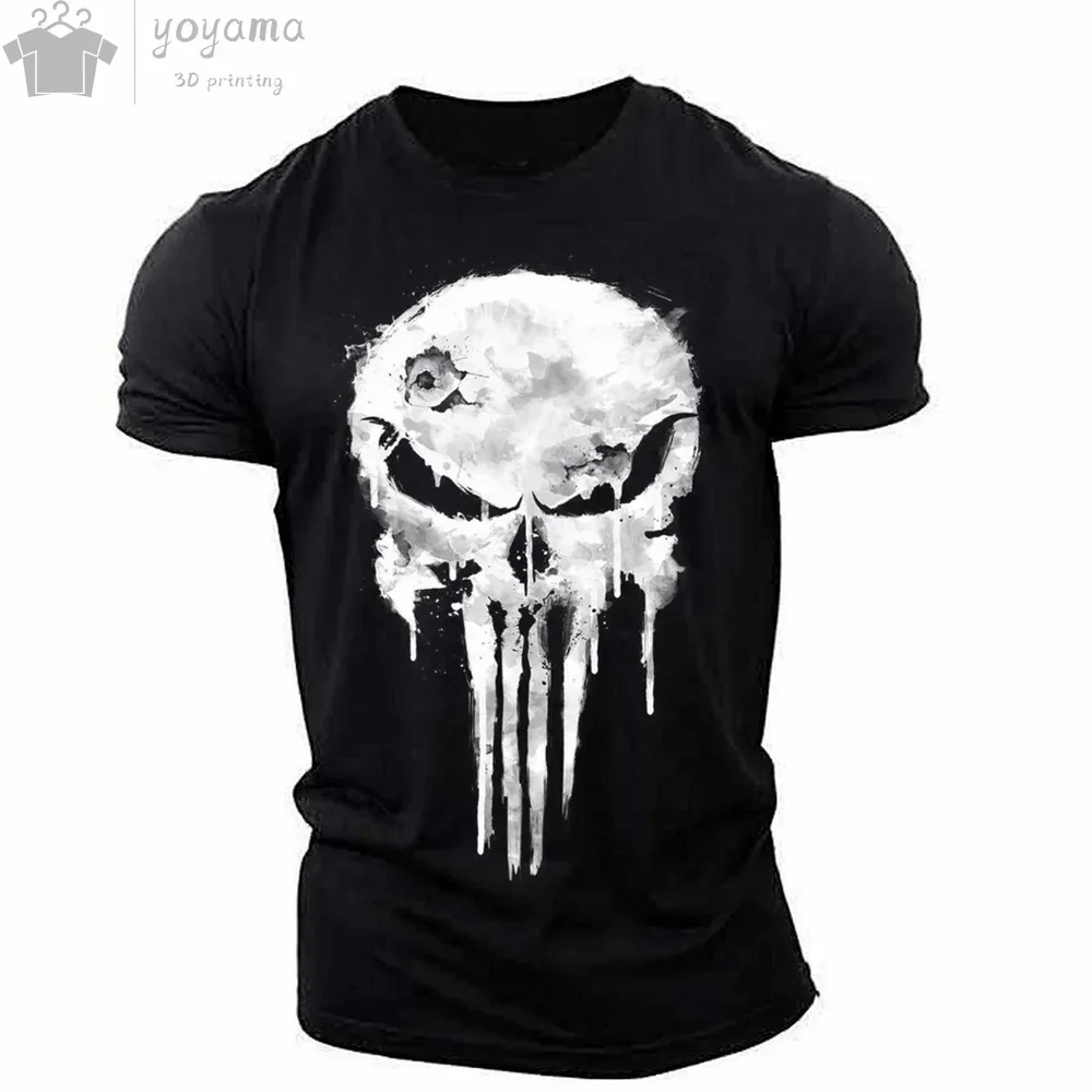 Herren-T-Shirt mit 3D-Druck, militärischer patriotischer Totenkopf, O-Ausschnitt-T-Shirt, übergroßes T-Shirt, kurzärmeliges T-Shirt, Sportbekleidungsoberteil für Herren – Detail 8