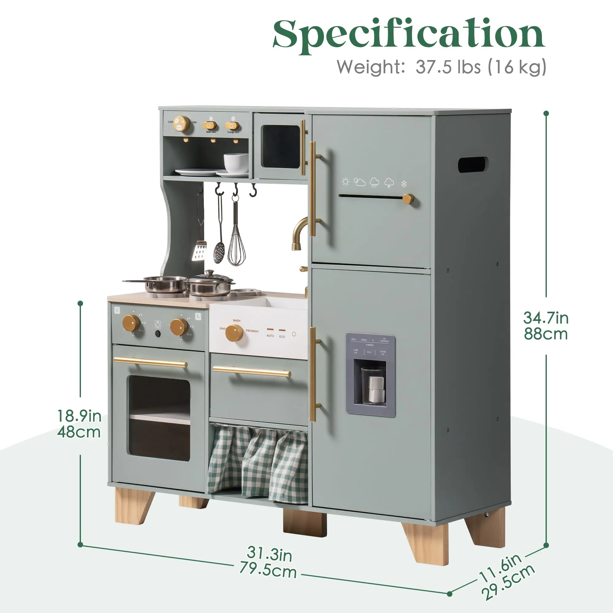 ROBOTIME ROBUD Cucina de juego de esquina 10 en 1 Juguete de madera con electrodomésticos y utensilios para niños pequeños 3+