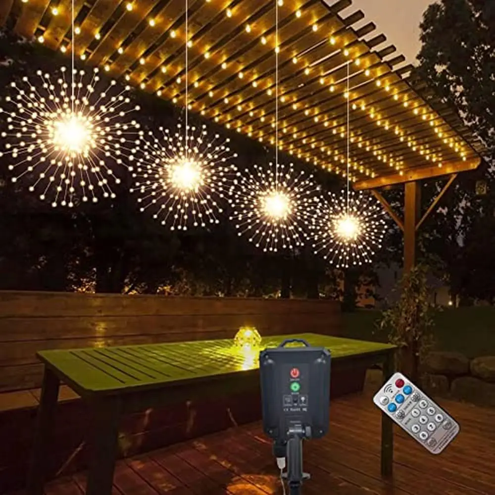 800-LED Solar Starburst Sphere Lights 4-Pack Remote Control 8 Modes Dimmable Waterproof Hanging Fairy Lights Patio Party Tent