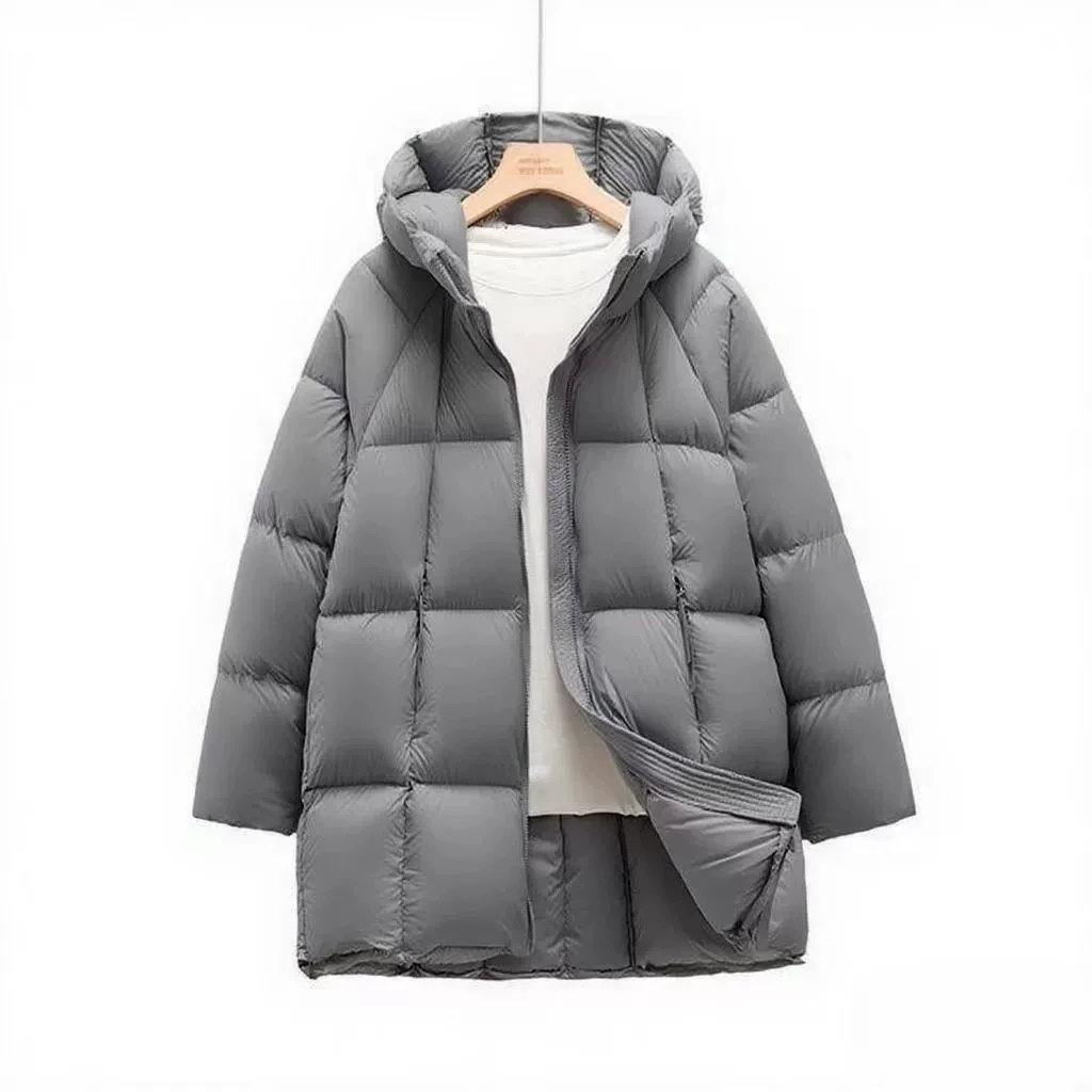 معطف نسائي شتوي دافئ من القطن السميك 2025 معطف نسائي جديد فضفاض بقلنسوة معطف كوري متوسط الطول منتفخ ملابس خارجية طويلة للنساء