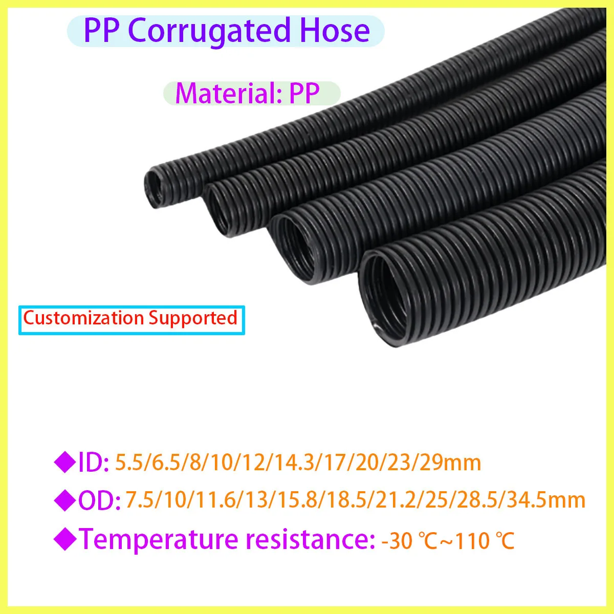 

Black PP Insulated Corrugated Tube Steel Wire Hose Car Cable Heat-resistant Protective Sleeve 7.5mm-34.5mm