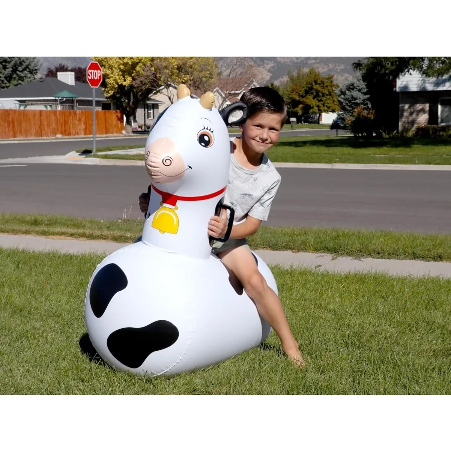 ของเล่นเป่าลมรูปวัวกระโดด Hearthsong Hop N Go สำหรับเด็กอายุ 5 ปีขึ้นไป - ของเล่นกระโดดขี่ได้รูปสัตว์สำหรับเล่นกลางแจ้ง