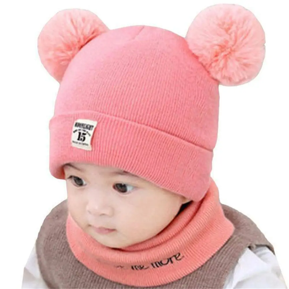 Boys Girls Windproof Cute Warm Hat Scarf Set Baby Beanie Cap Kids Knitted Hat For 0-24 Months