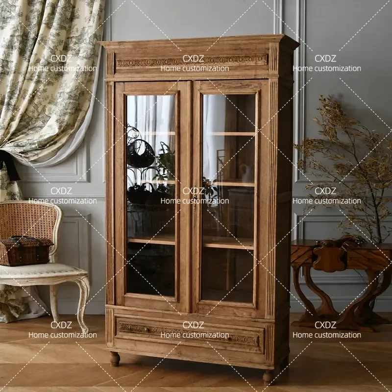 Solid Wood Side Cabinet Small Apartment Dining Storage Retro Wall Shelf Foyer Living Room Organizer