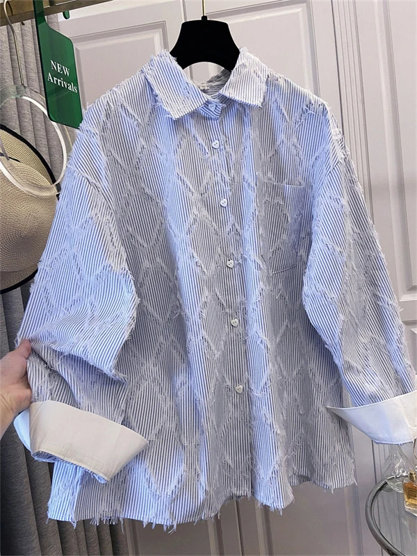 

Синяя защита от солнца, свободная женская одежда в стиле ретро Mis Blue, Новое поступление 202, Tailend Sto Fene с воротником Long Sve