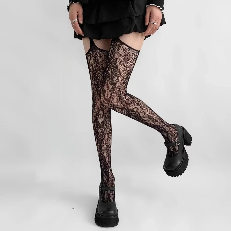1/2Pcs Retro Jacquard Camisole Stockings Sexy Pure Desire Women Irregular Hole Pantyhose Personality Seductive Stockings