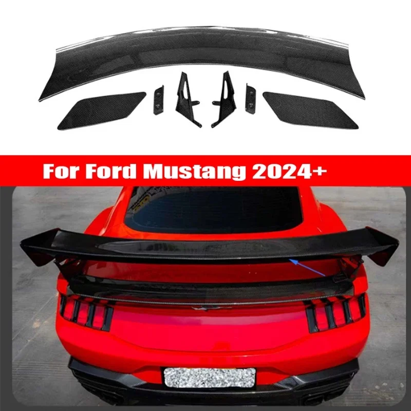 For Ford Mustang 2024+ SC Style Dry Carbon Fiber Tail fins Rear Trunk Spoiler Guide Wing Rear Wing upgraded body kit