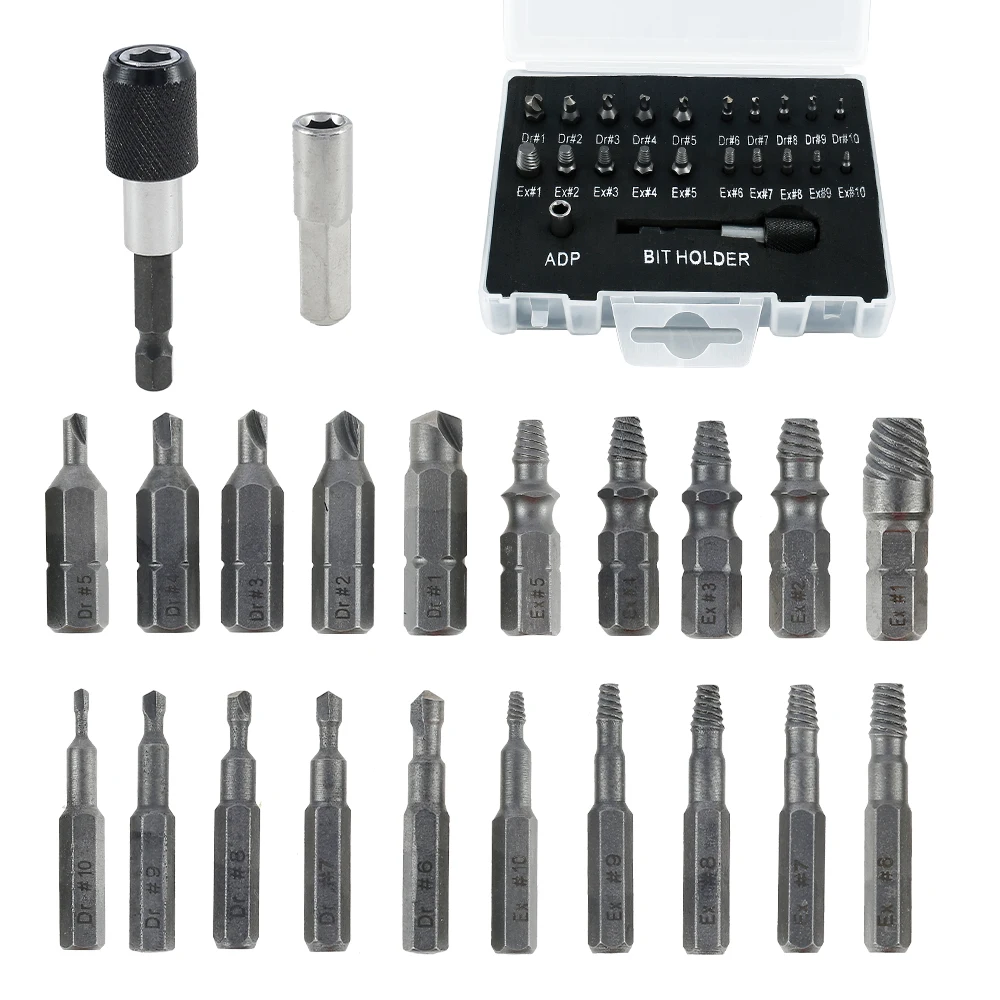 22Pcs 2-12mm Damaged Screw Extractor Set High Speed Steel Stripped Screw Extractor Set Quickly Damaged Bolt Screw Extractor Kit