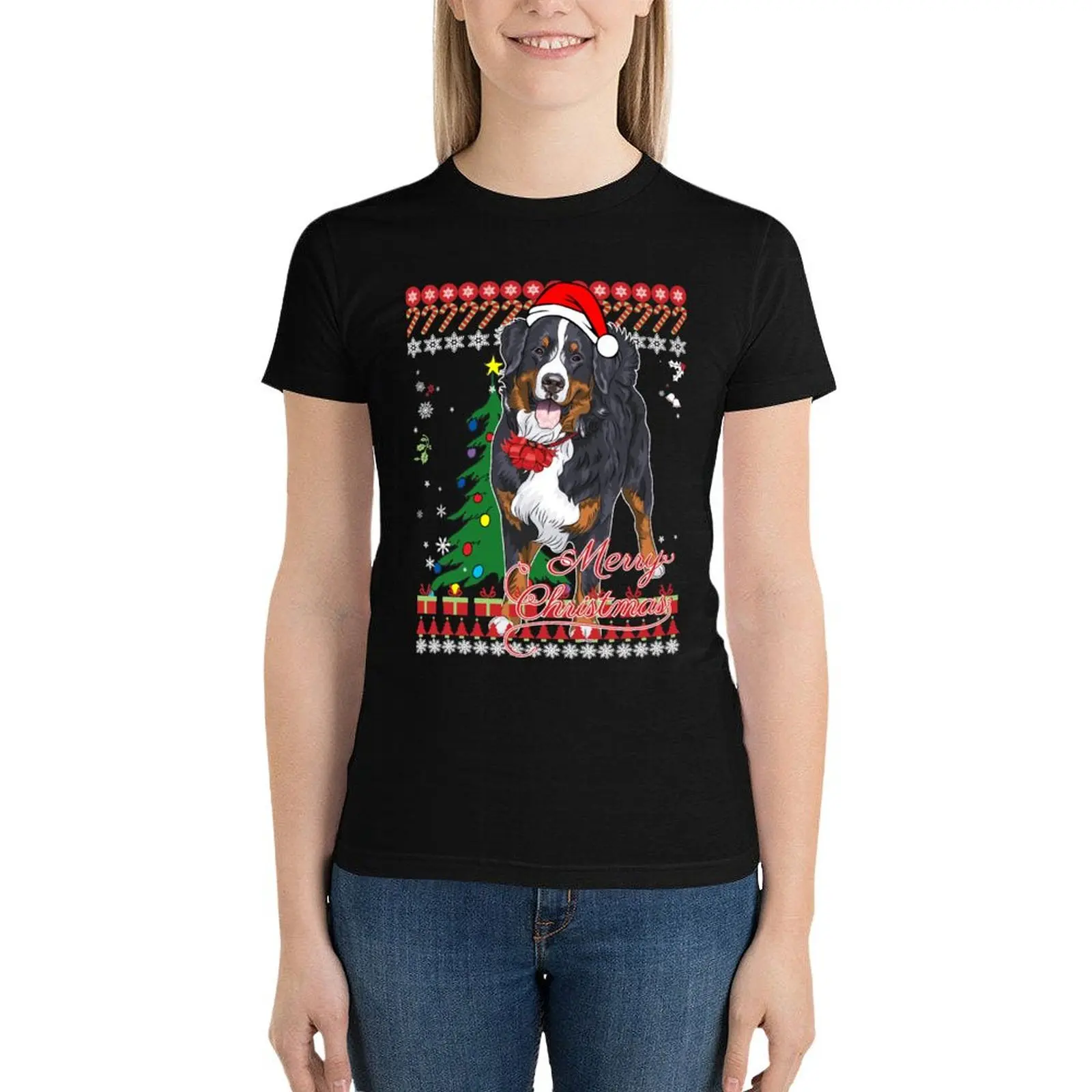 Bernese Mountain Dog Ugly Christmas Sweater Shirt T-Shirt Blouse cute clothes kawaii clothes tees t-shirts for Women loose fit