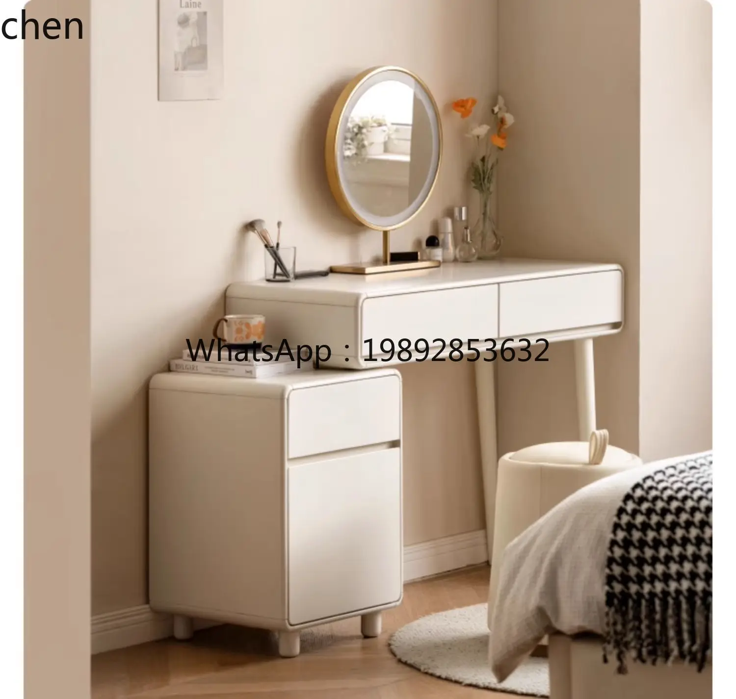 

Столик для макияжа из цельного дерева, простой выдвижной комод для главной спальни, туалетный столик, белый бытовой сундук